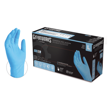 Gloveworks Synthetic Blue Vinyl PF Ind Gloves