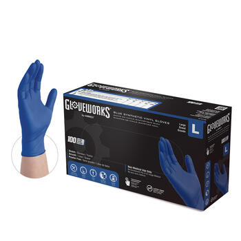 Gloveworks Synthetic Blue Vinyl PF Ind Gloves