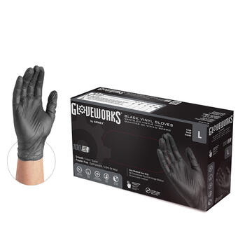 Gloveworks Black Vinyl PF Ind Gloves